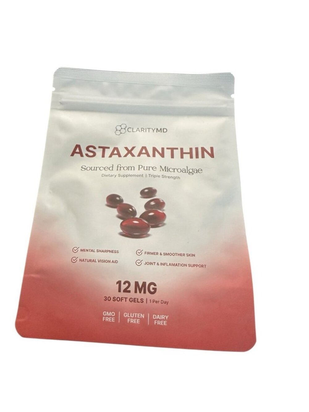 Clarity MD Astaxanthin 12mg 30 Soft Gels Sealed Microalgae